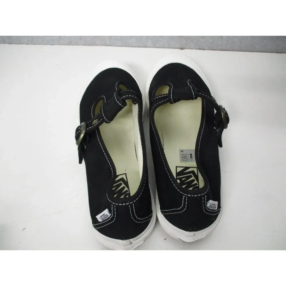 Vans Shoes Womens Sz 9 Black Mary Jane Buckle Strap Canvas White Toe Casual